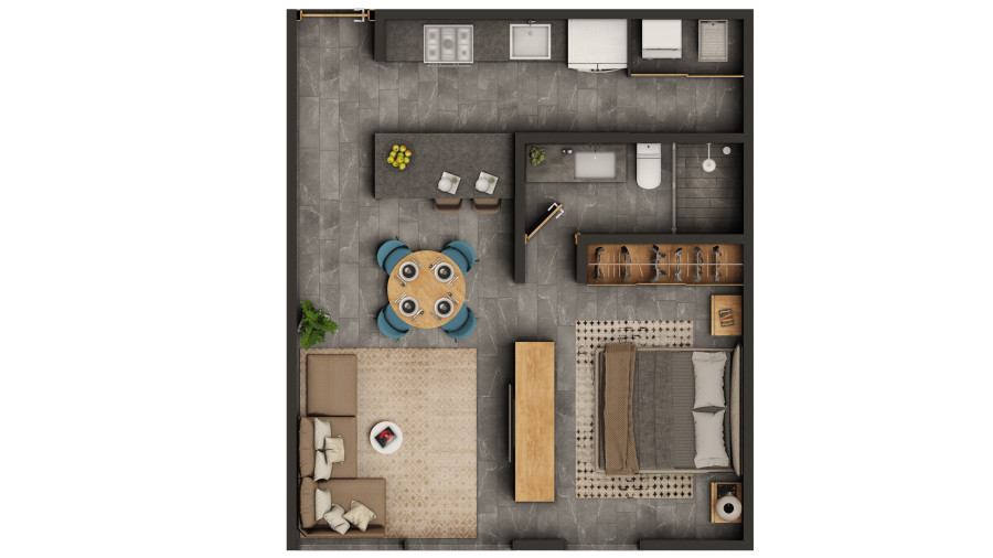 Distribución del departamento en venta Coordenada - una recámara